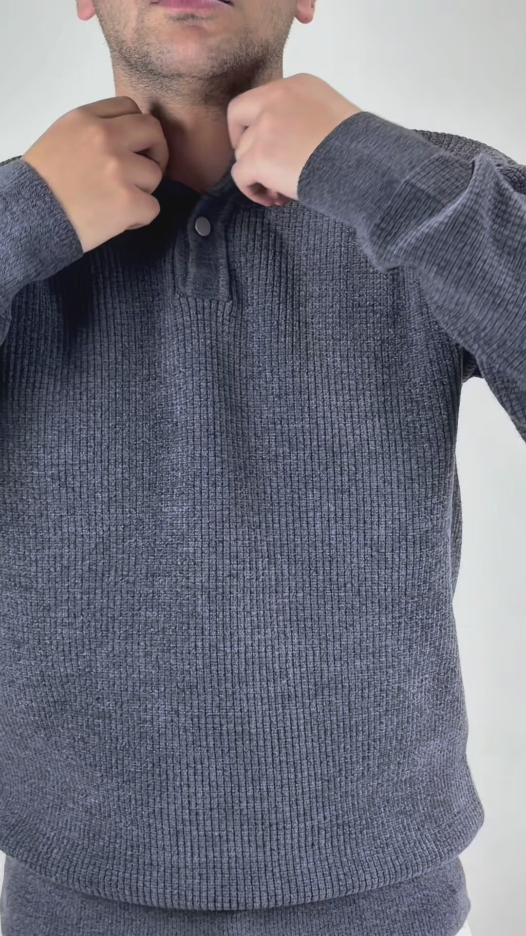 Premium Velvet Knit Henley – – Dark Grey