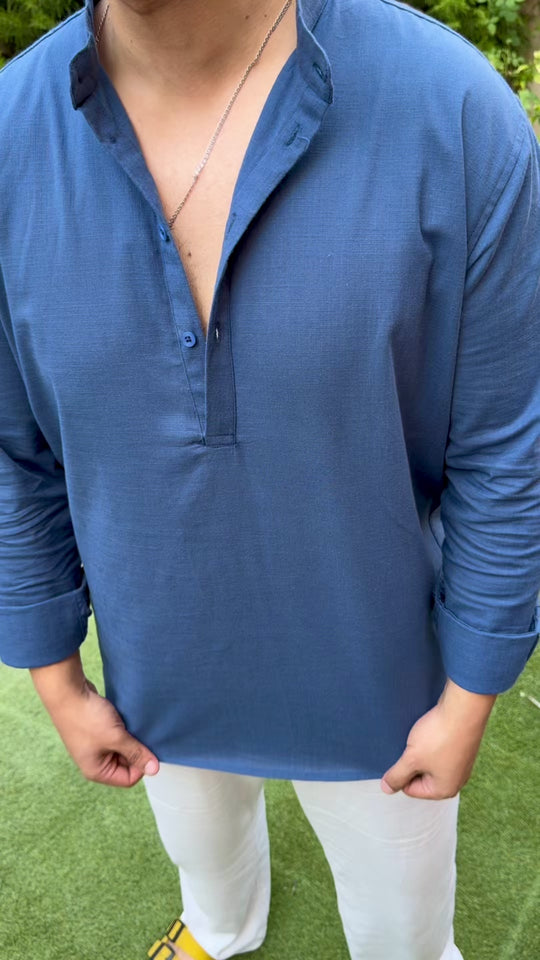 Linen Popover Shirt Ocean Blue