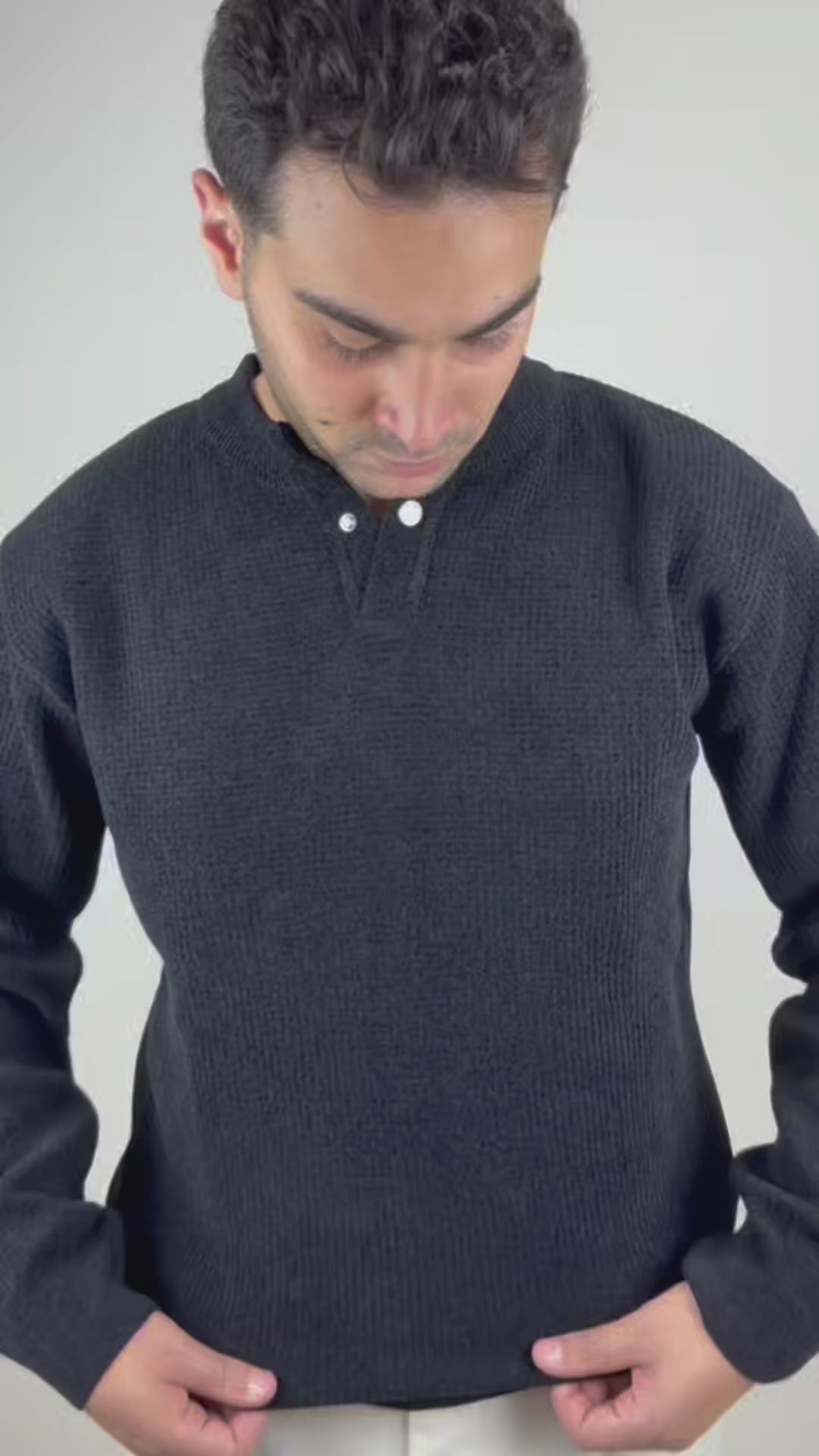 Premium Velvet Knit Henley – Black